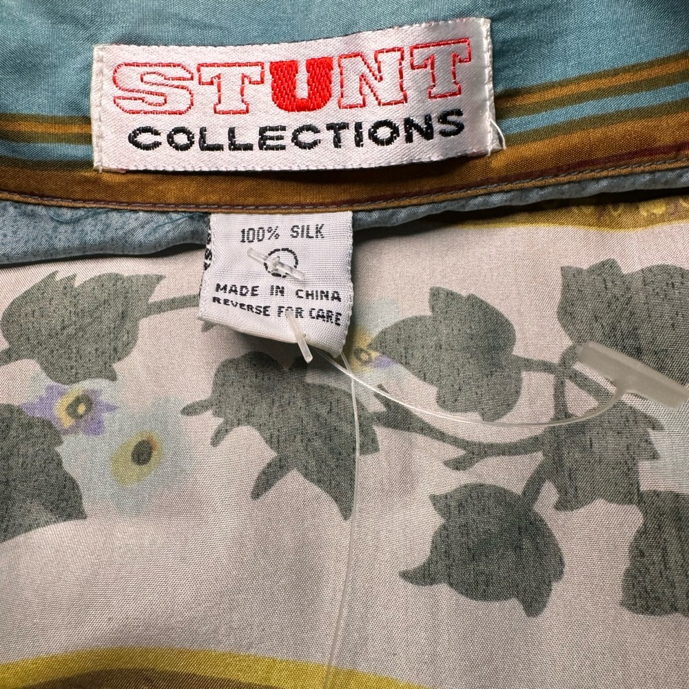 Elegant Vintage Floral Silk Blouse - Teal & Multicolor size L - Picture 8 of 13